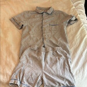 Petite Plume- Blue and White Pajama Set with Classic Design